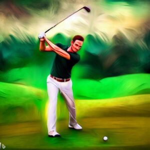 Man hitting golf iron shot digital art