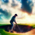 A man playing out of the bunker on a golf course digital art